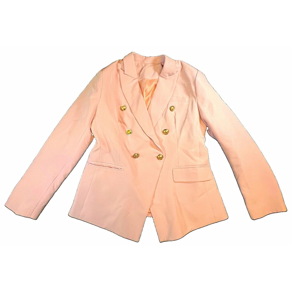 Light Pink Double-Breasted Tailored Blazer Jacket with Gold Buttons